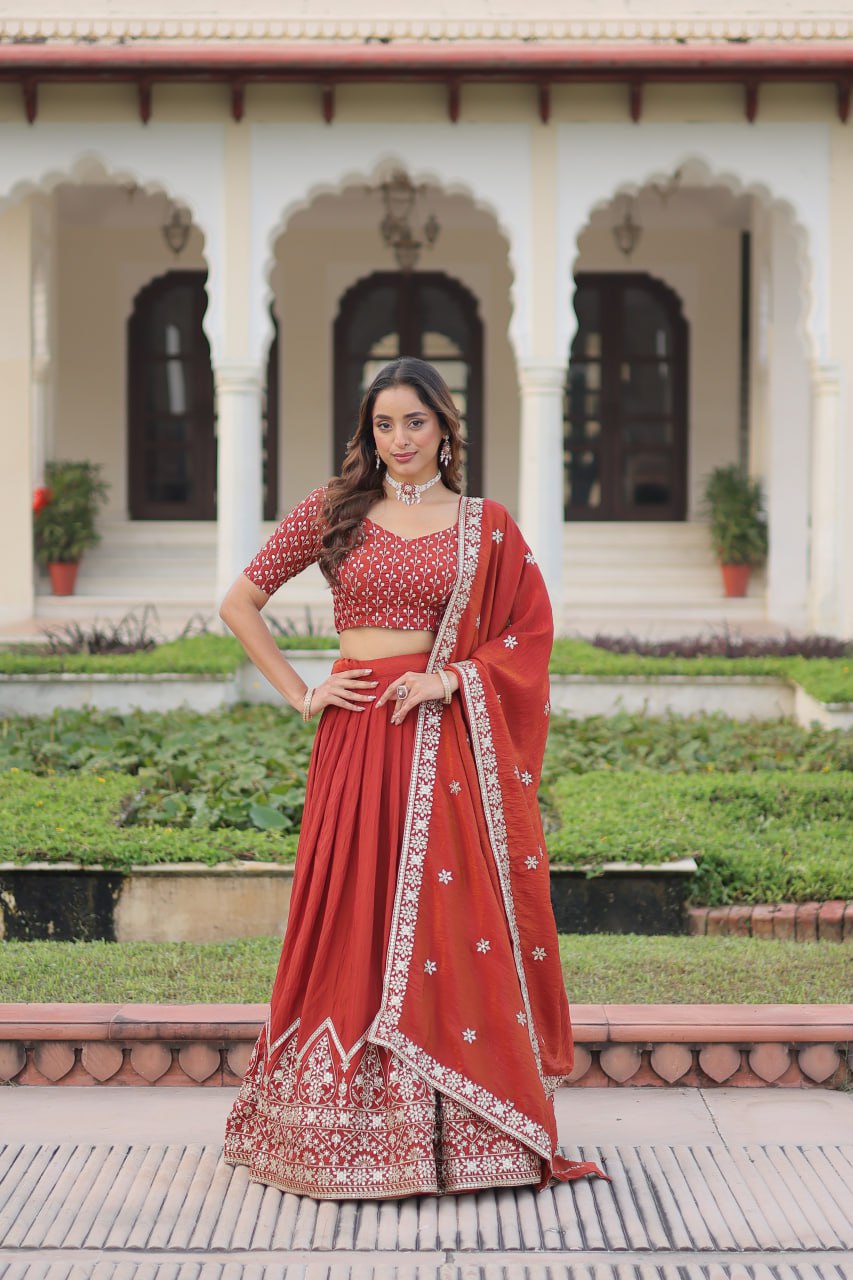 Lehenga Choli With Heavy Sequins & Thread Embroidered work