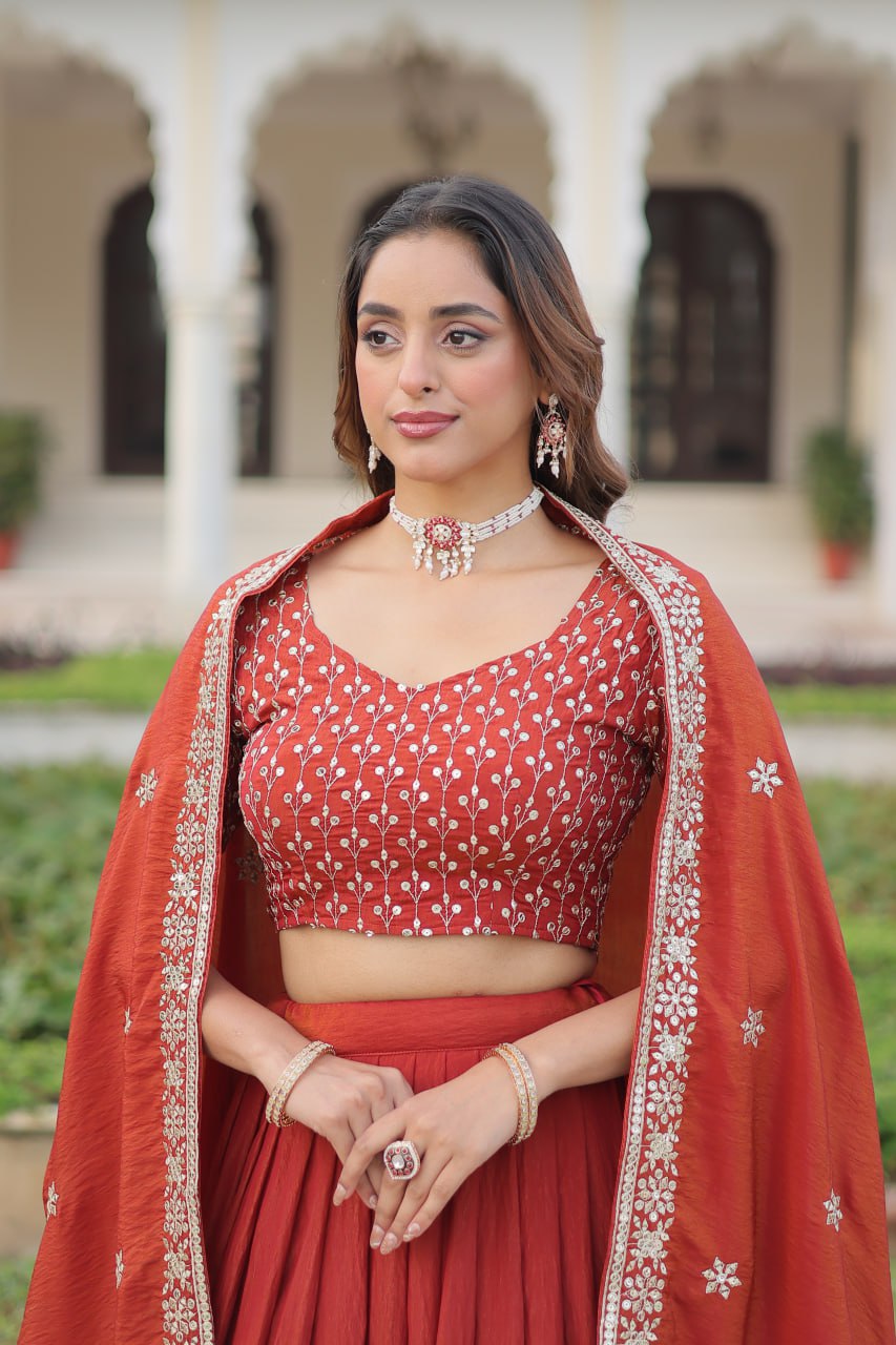 Lehenga Choli With Heavy Sequins & Thread Embroidered work