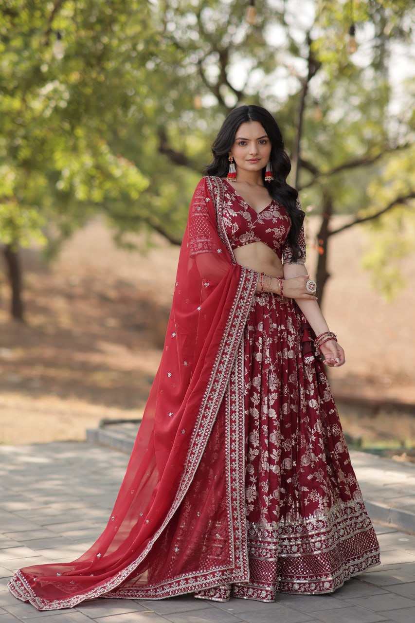 Designer Dyeable Pure Viscose Jacquard fabric Lehenga Choli & Dupatta Set
