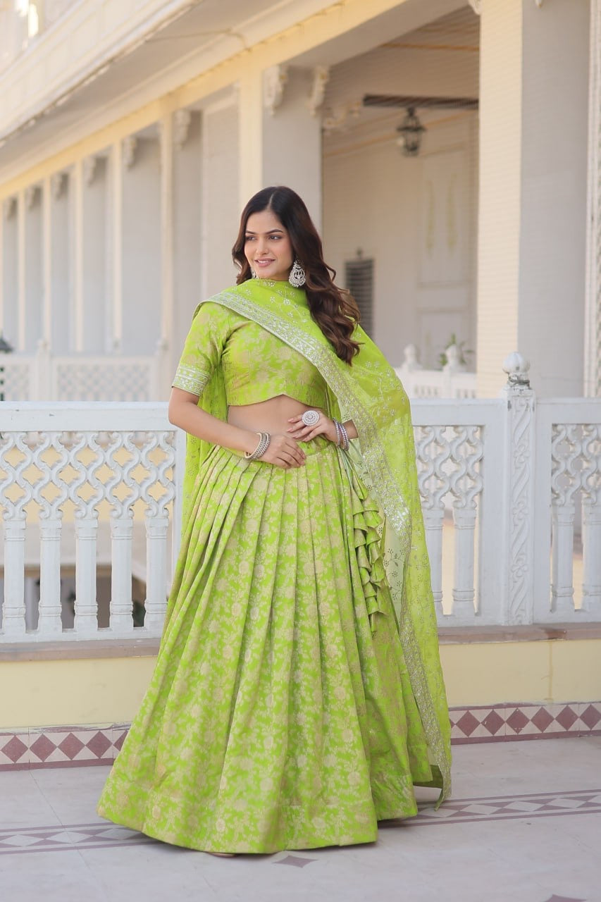 Designer Dyeable Pure Viscose Jacquard fabric Lehenga Choli & Dupatta Set