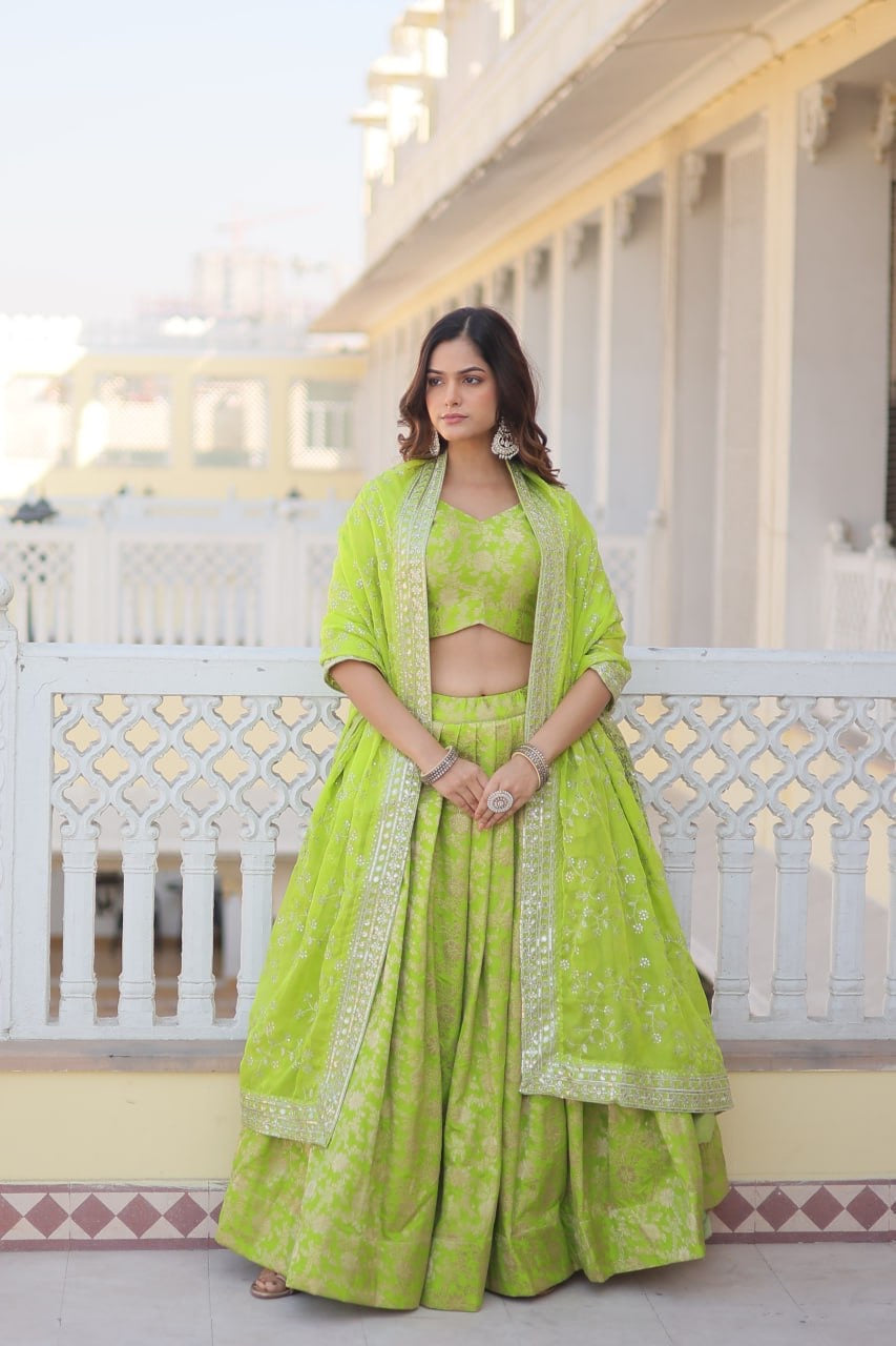 Designer Dyeable Pure Viscose Jacquard fabric Lehenga Choli & Dupatta Set