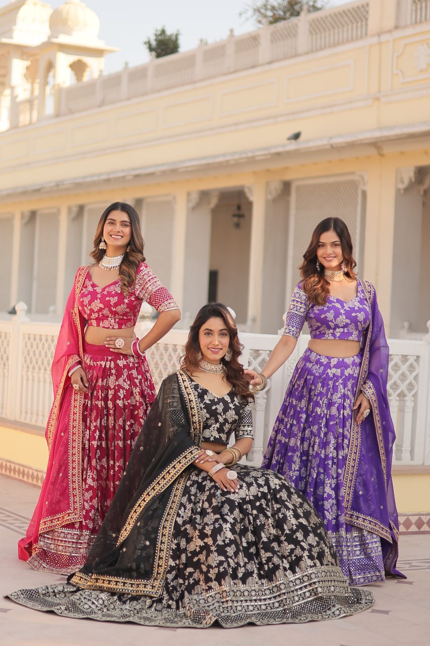 Designer Dyeable Pure Viscose Jacquard fabric Lehenga Choli & Dupatta Set