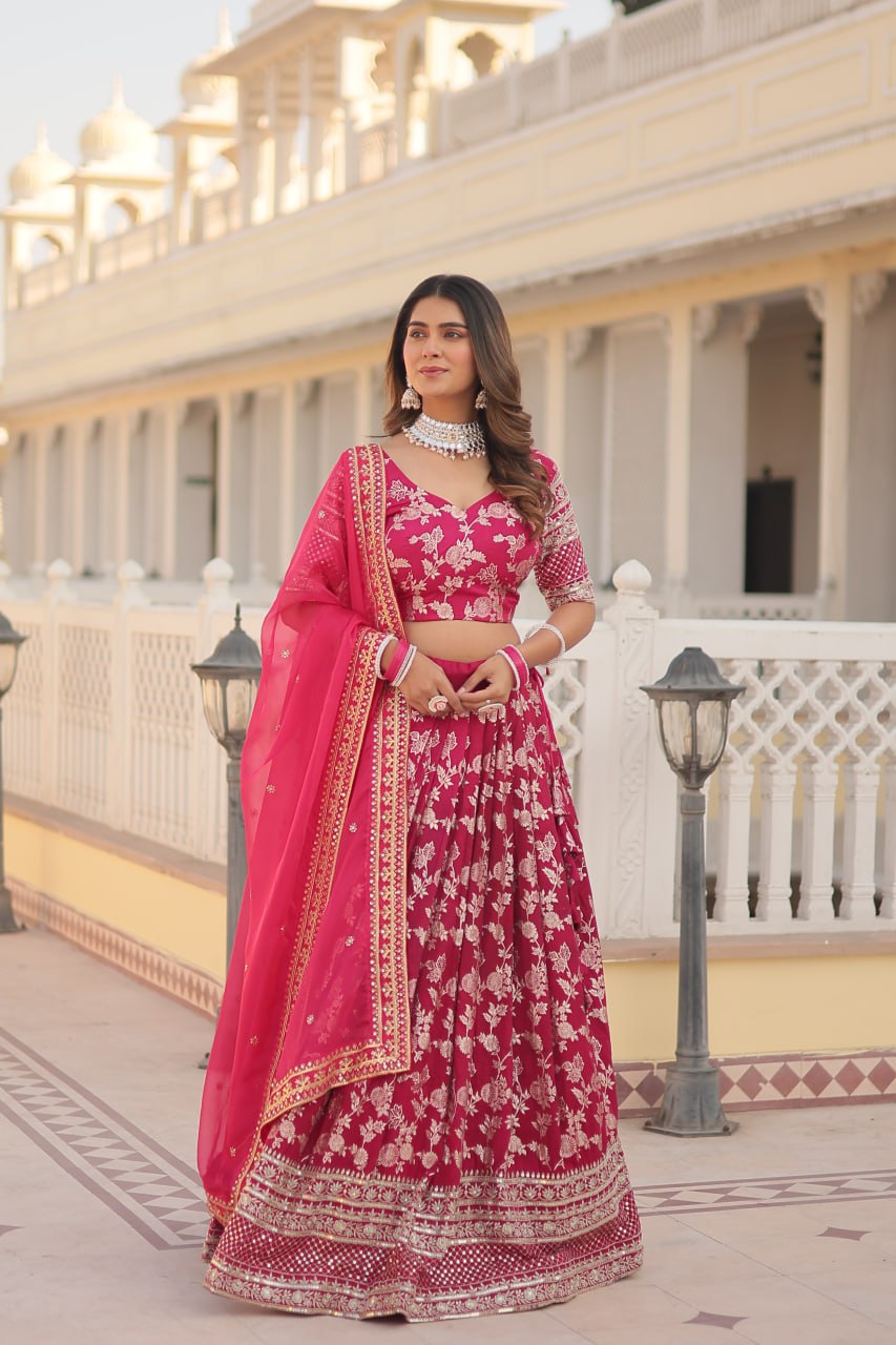 Designer Dyeable Pure Viscose Jacquard fabric Lehenga Choli & Dupatta Set