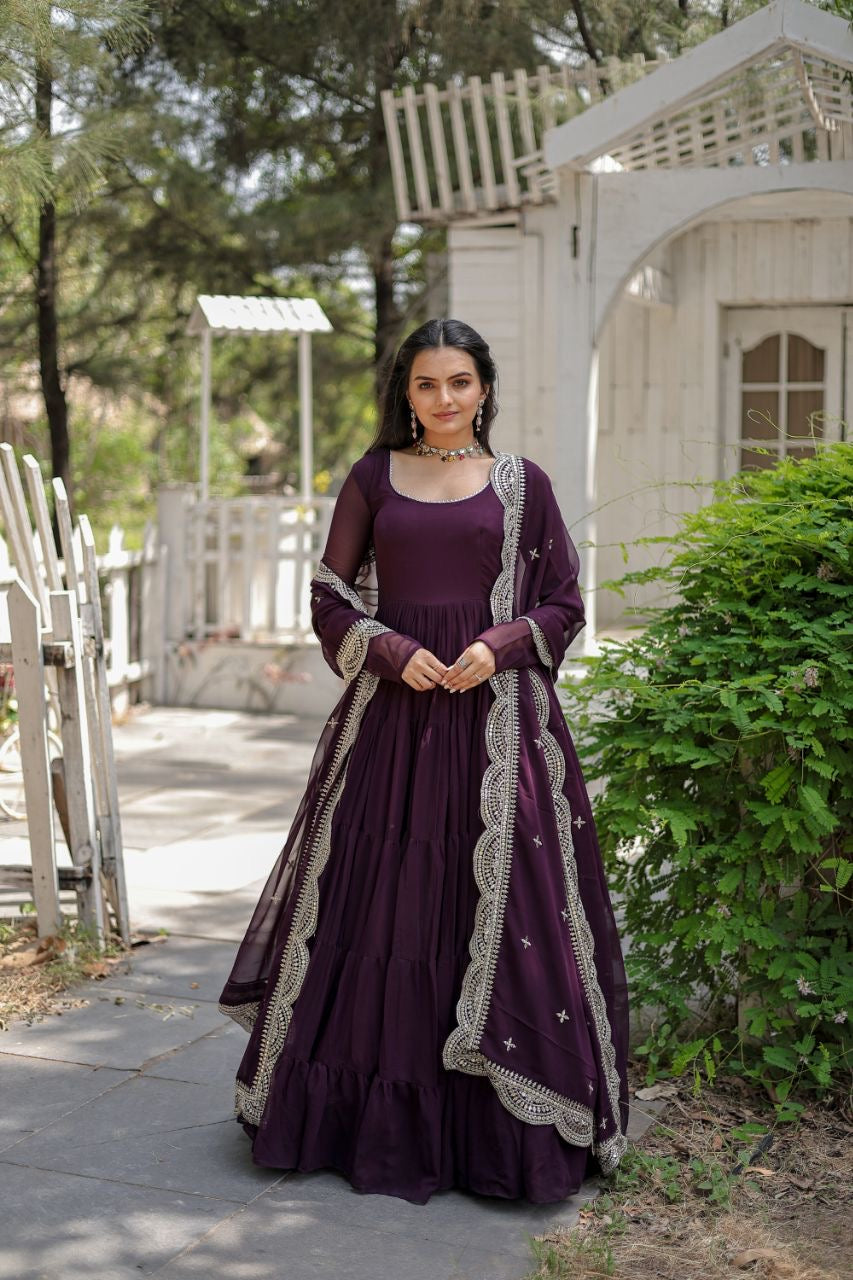 Desirable Women's gown Made With Faux Blooming Fabrics and Designer Embroidered Dupatta