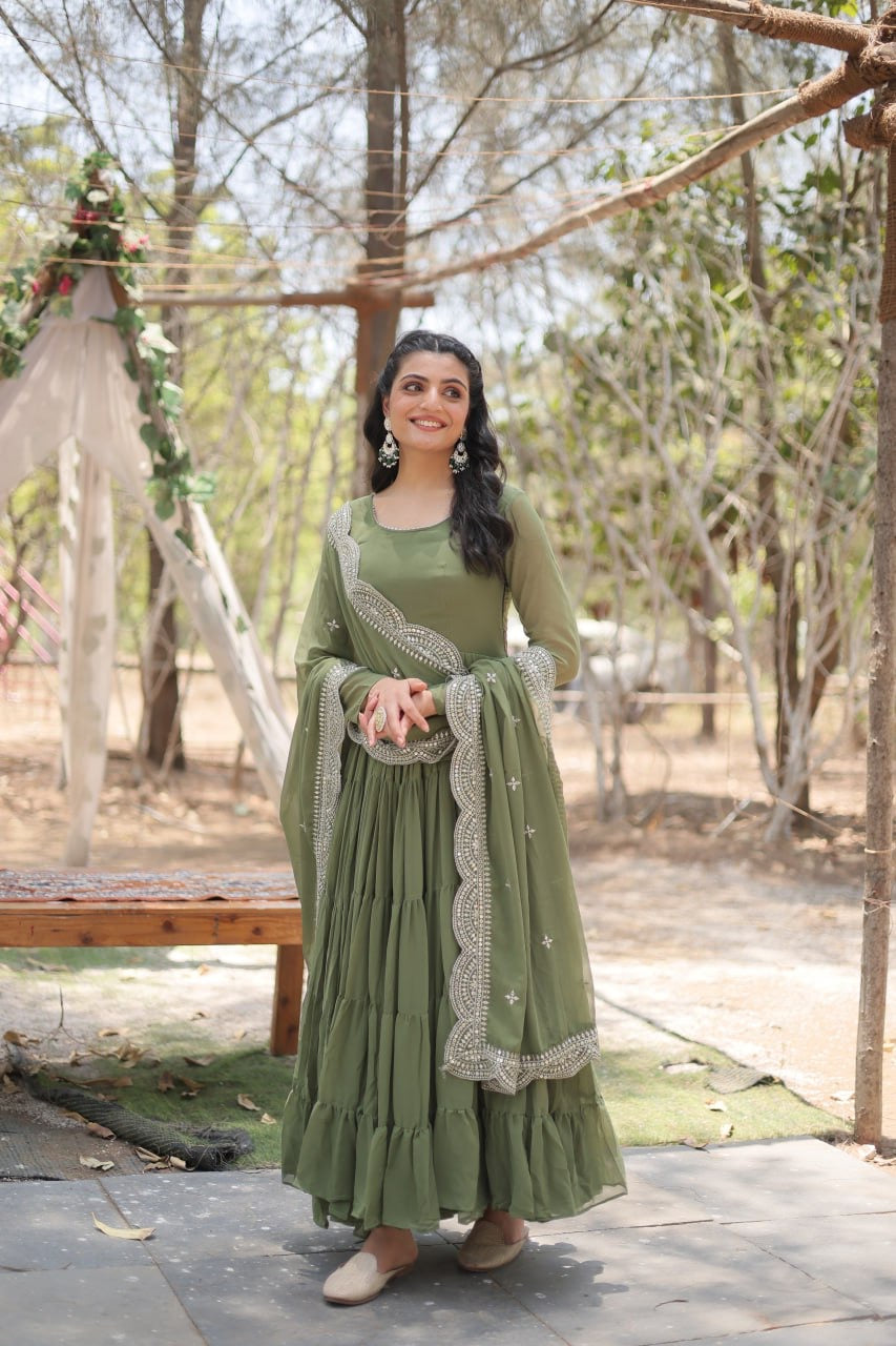 Desirable Women's gown Made With Faux Blooming Fabrics and Designer Embroidered Dupatta