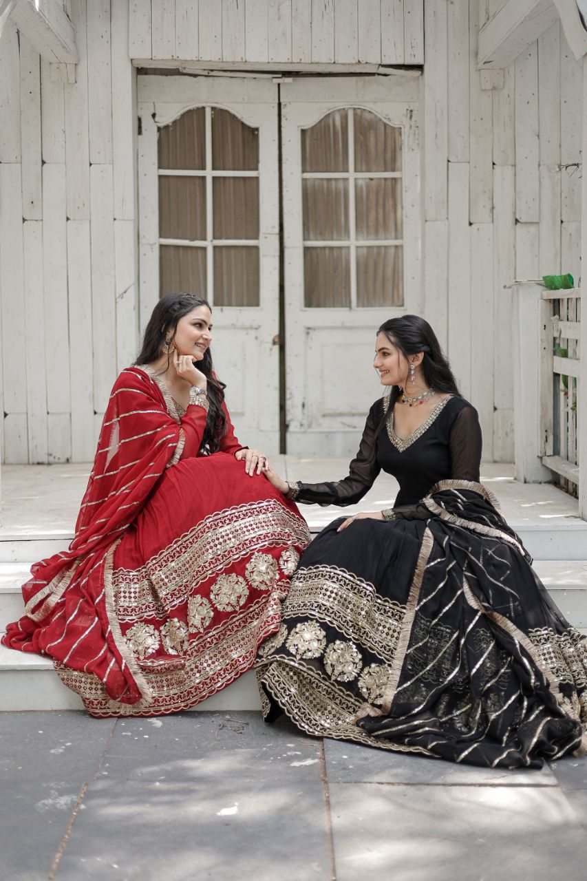 Faux Blooming Gown with Dupatta With Attractive Embroidered Sequins work with Lace Border