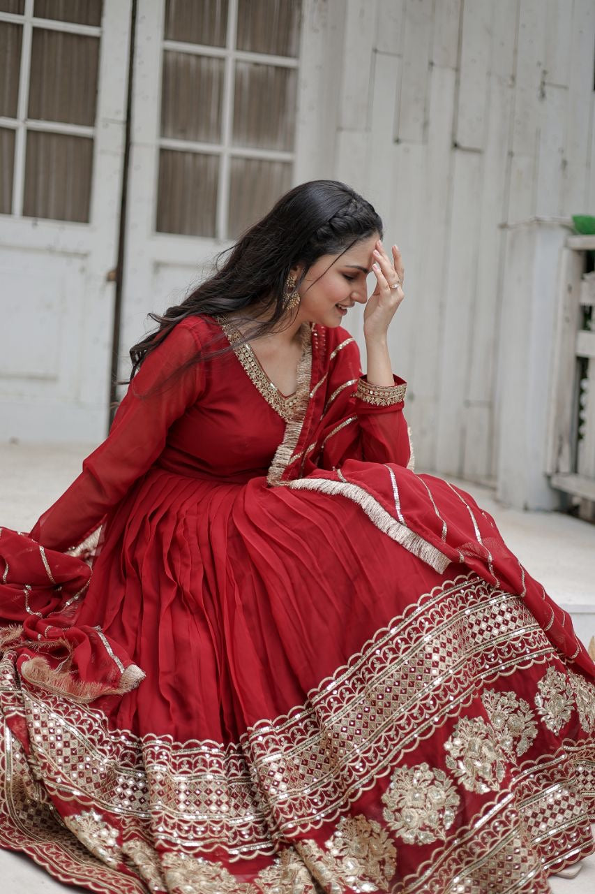 Faux Blooming Gown with Dupatta With Attractive Embroidered Sequins work with Lace Border