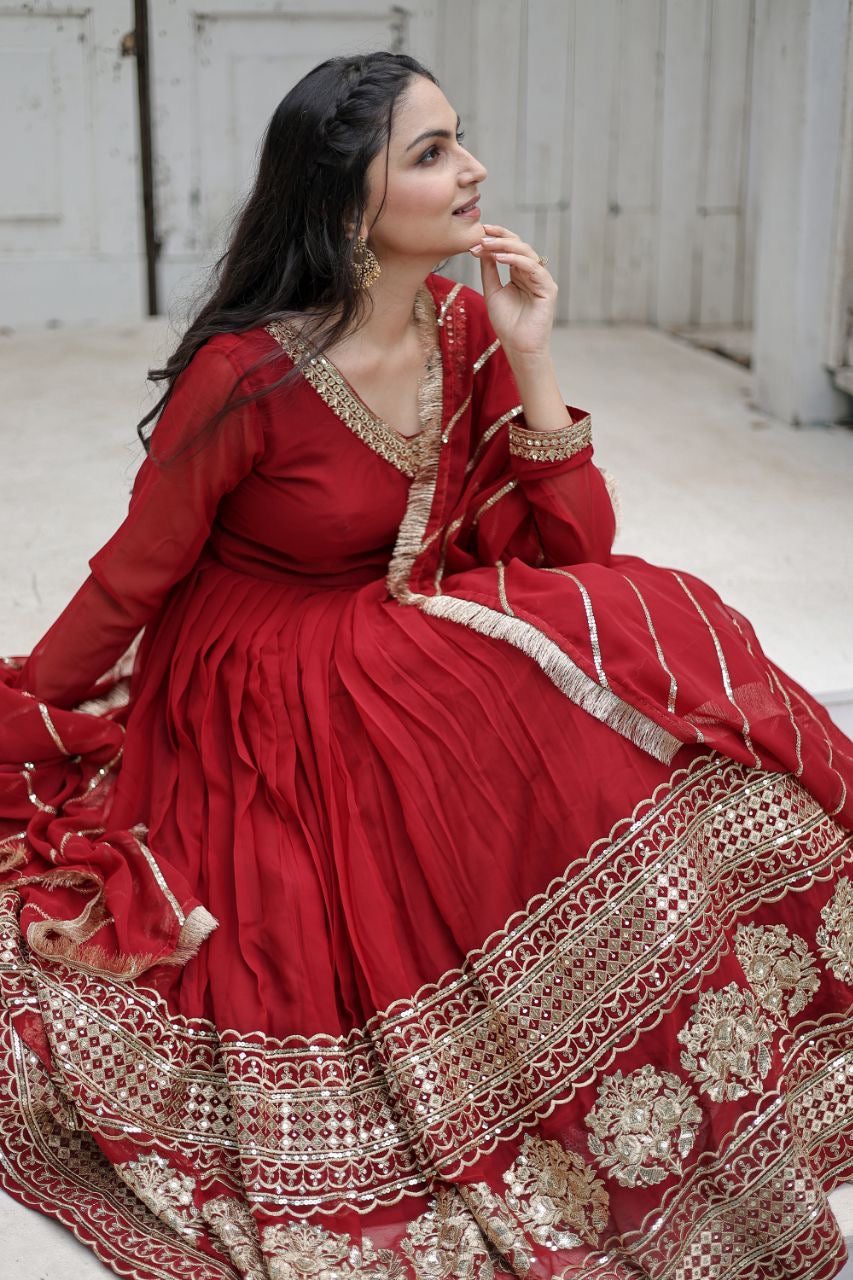 Faux Blooming Gown with Dupatta With Attractive Embroidered Sequins work with Lace Border