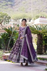 Elegant Viscose Jacquard Gown with Embroidered Sequins Dupatta Set