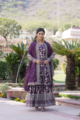 Elegant Viscose Jacquard Gown with Embroidered Sequins Dupatta Set