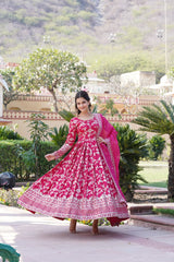 Elegant Viscose Jacquard Gown with Embroidered Sequins Dupatta Set