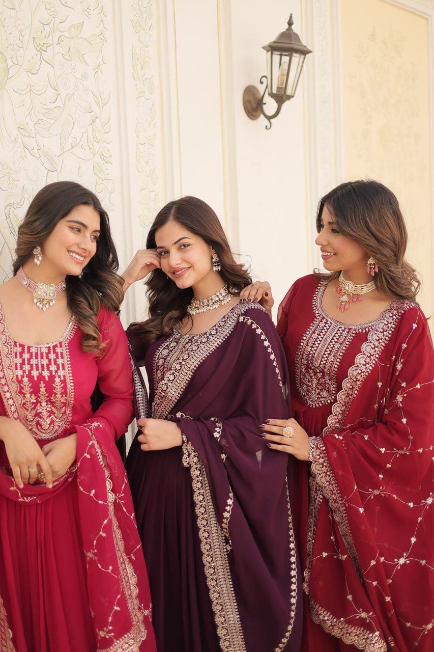 Premium Faux Blooming Sequins Embroidered Gown with Dupatta