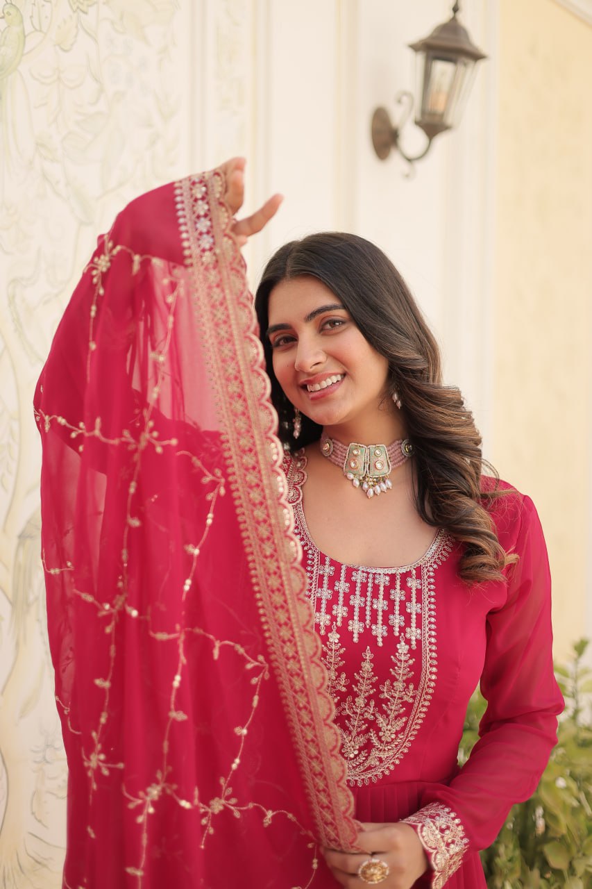 Premium Faux Blooming Sequins Embroidered Gown with Dupatta