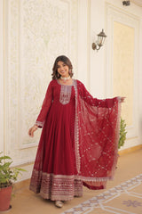 Premium Faux Blooming Sequins Embroidered Gown with Dupatta