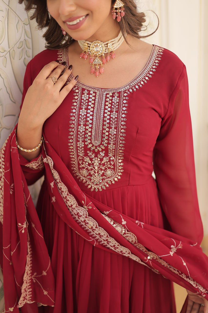 Premium Faux Blooming Sequins Embroidered Gown with Dupatta