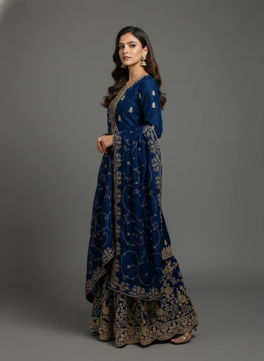 Designer GMY Silk Top Bottom Dupatta Set with Heavy Embroidery Sequence Work