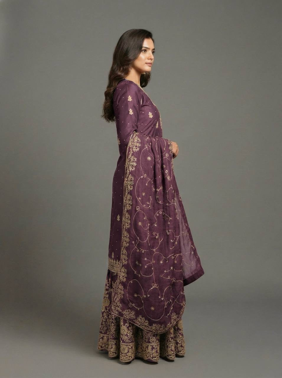 Designer GMY Silk Top Bottom Dupatta Set with Heavy Embroidery Sequence Work