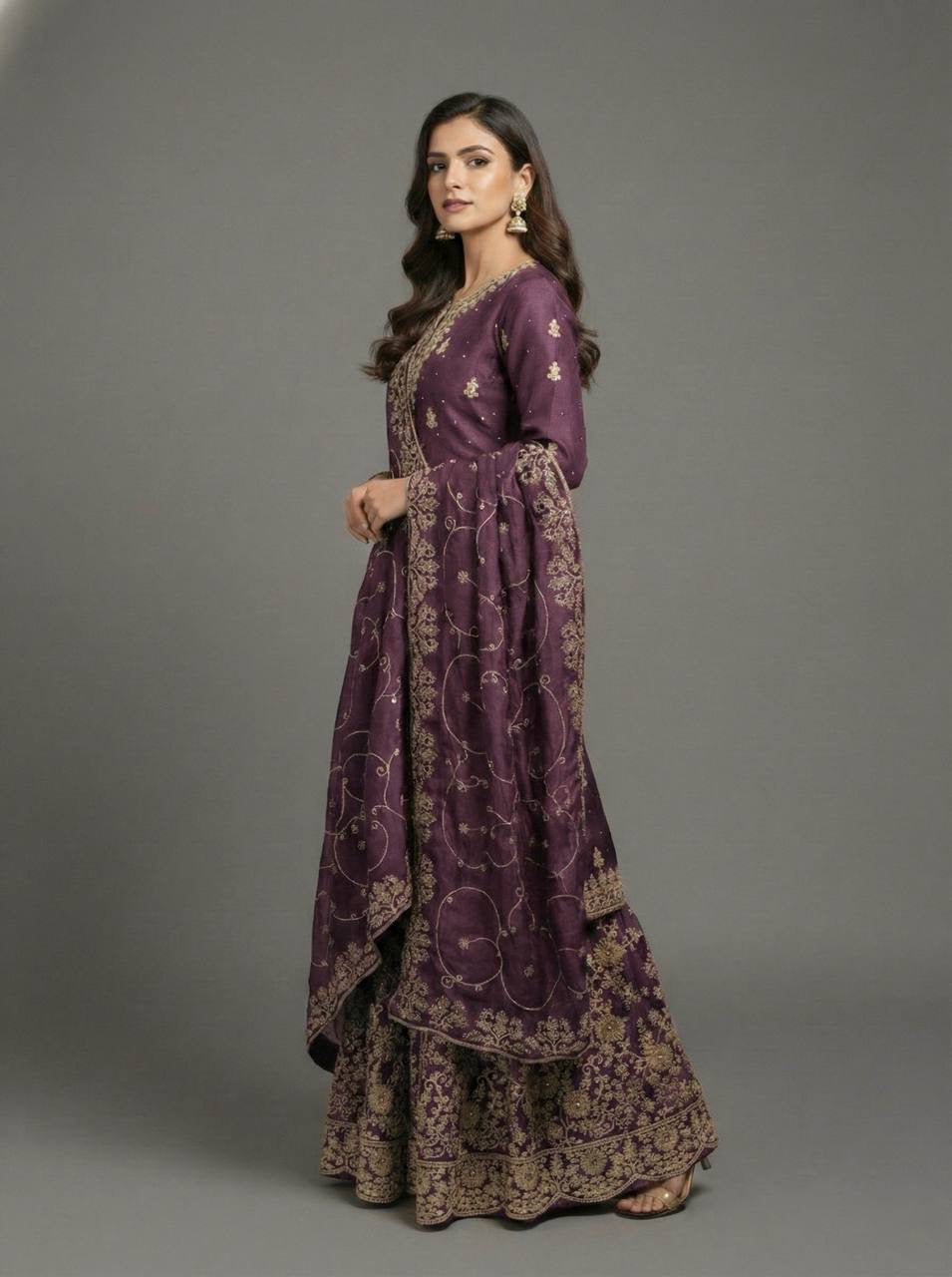 Designer GMY Silk Top Bottom Dupatta Set with Heavy Embroidery Sequence Work