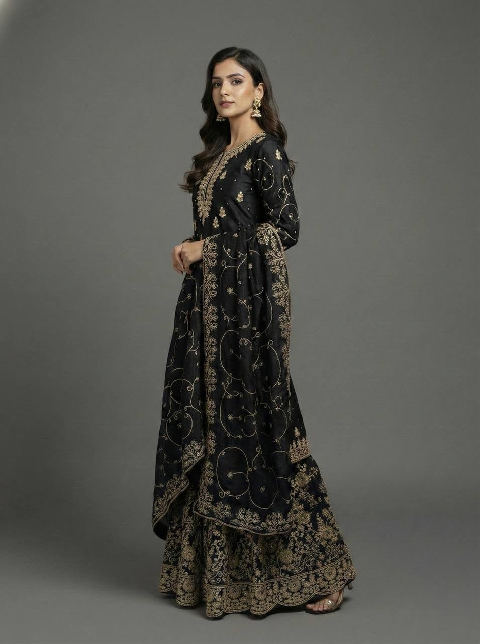 Designer GMY Silk Top Bottom Dupatta Set with Heavy Embroidery Sequence Work