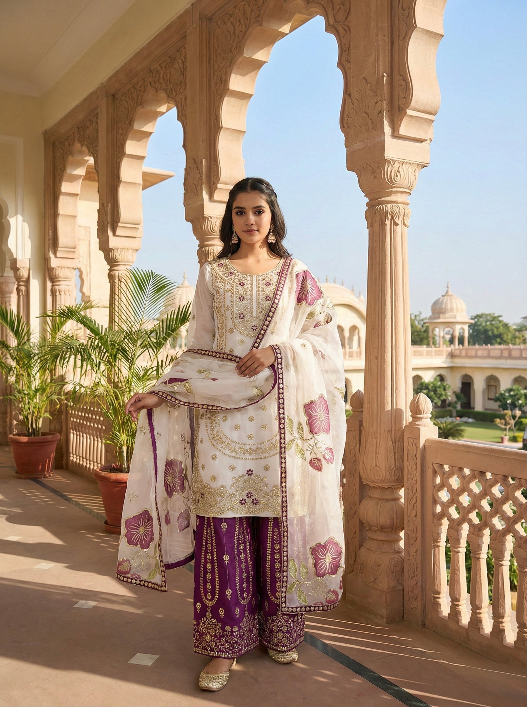 Designer GMY Silk Top Bottom Dupatta Set with Heavy Embroidery Sequence Work