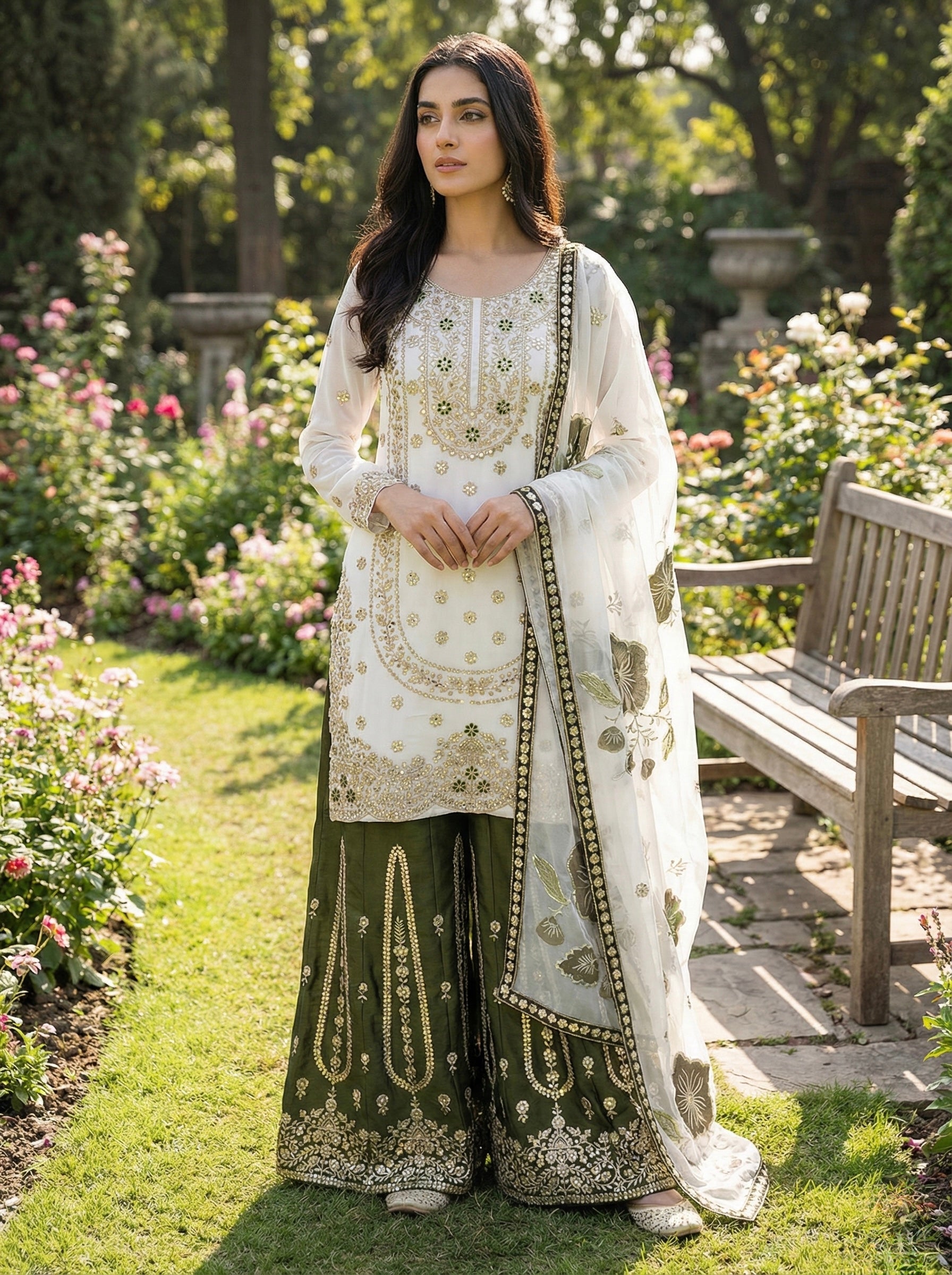Designer GMY Silk Top Bottom Dupatta Set with Heavy Embroidery Sequence Work