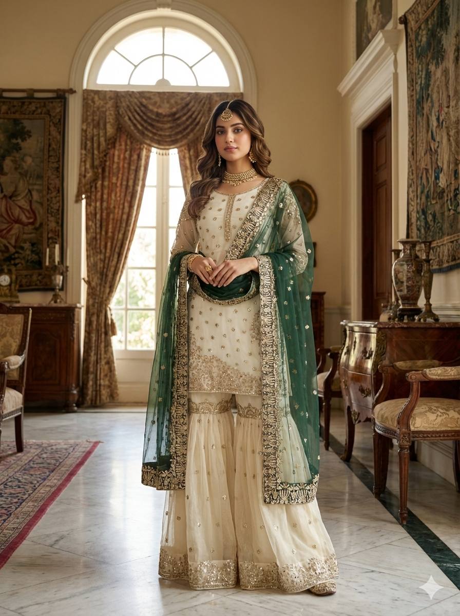 Eid Collection Pure Fendy Silk Top Bottom Dupatta Set with Heavy Embroidery Sequence Work