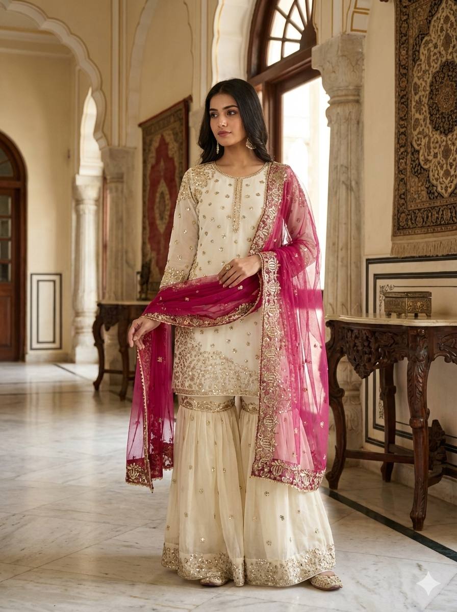 Eid Collection Pure Fendy Silk Top Bottom Dupatta Set with Heavy Embroidery Sequence Work