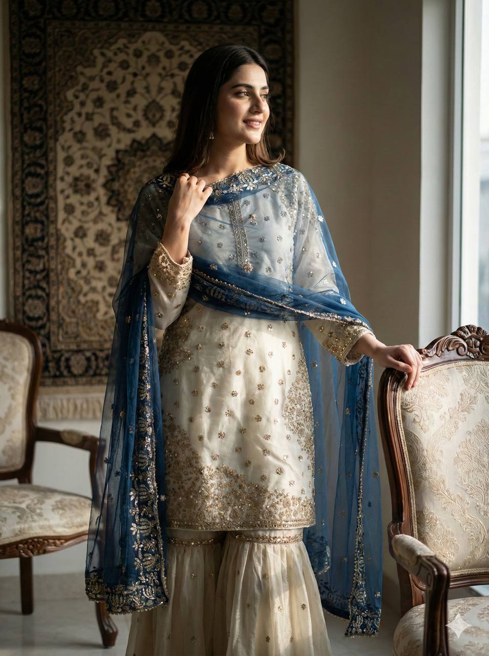Eid Collection Pure Fendy Silk Top Bottom Dupatta Set with Heavy Embroidery Sequence Work