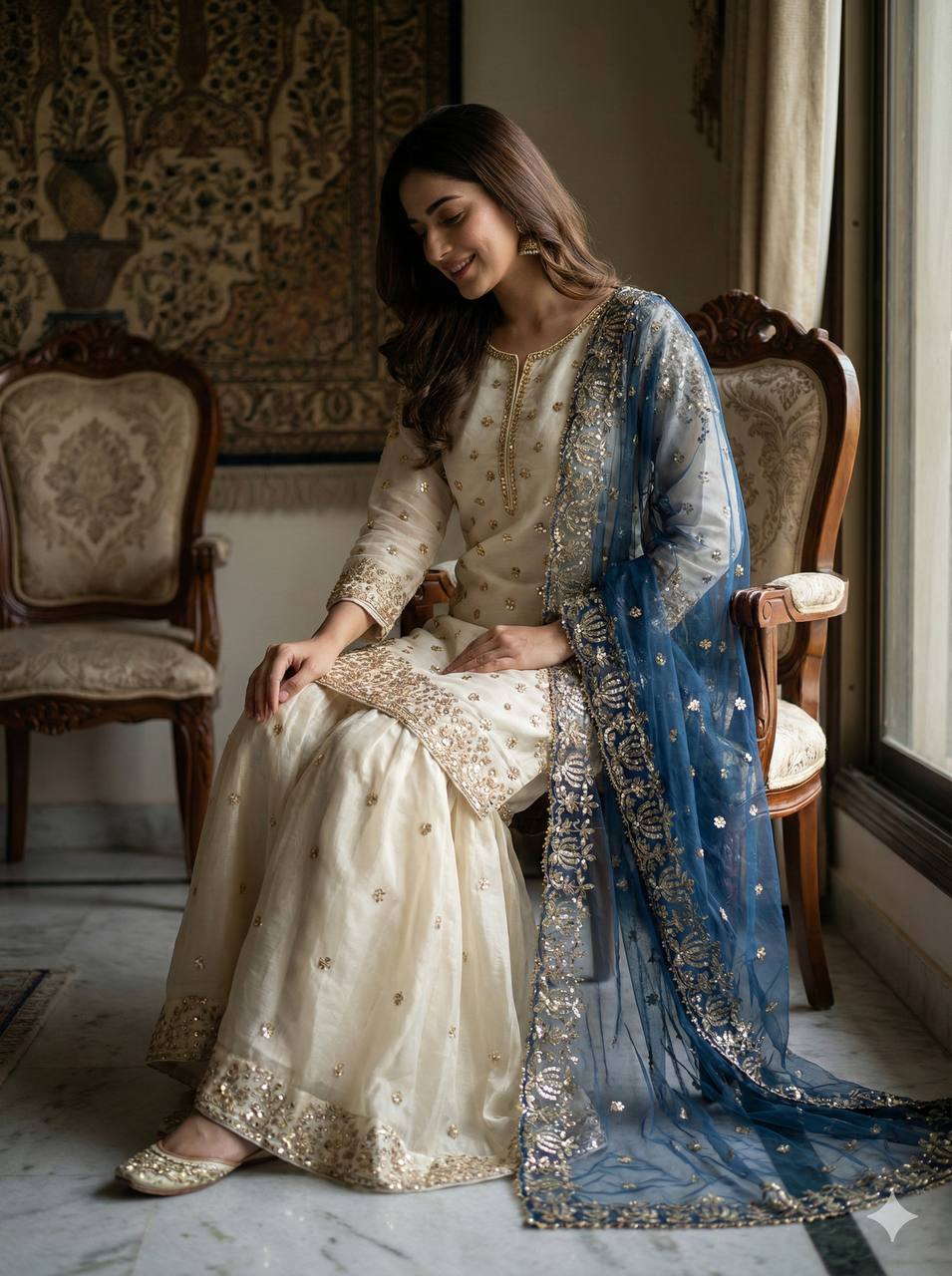 Eid Collection Pure Fendy Silk Top Bottom Dupatta Set with Heavy Embroidery Sequence Work