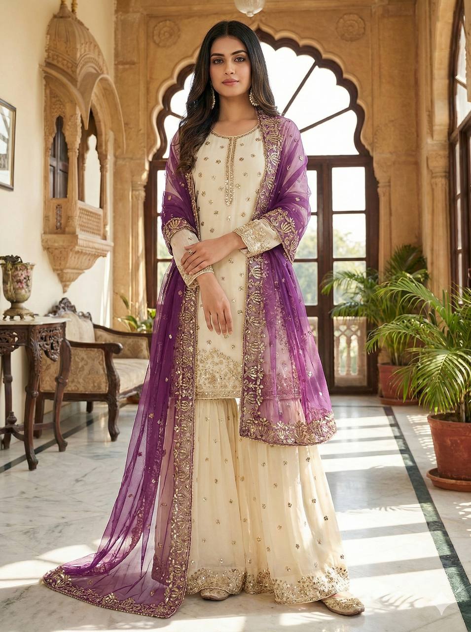 Eid Collection Pure Fendy Silk Top Bottom Dupatta Set with Heavy Embroidery Sequence Work