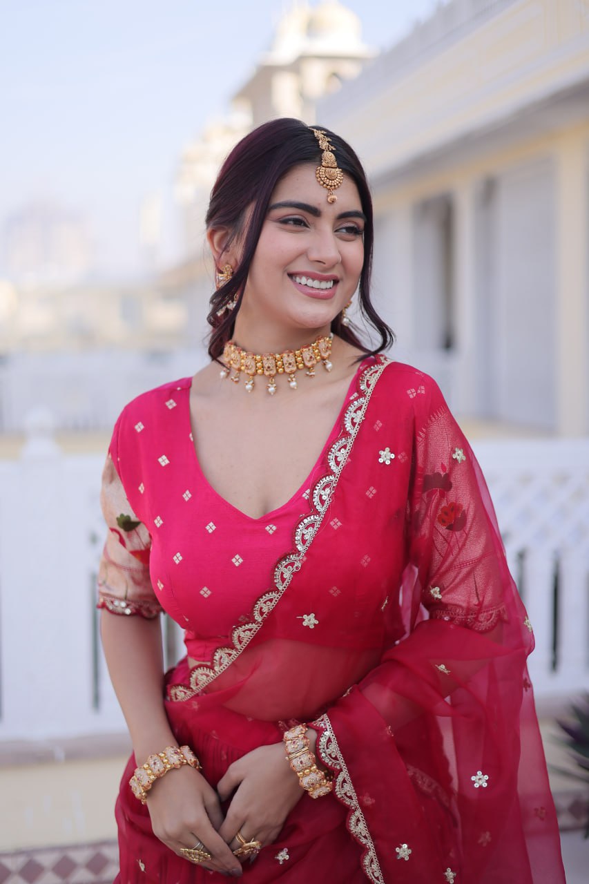 Designer Dola Silk Lehenga Choli Dupatta Set with Meena Weaving & Sequins Work