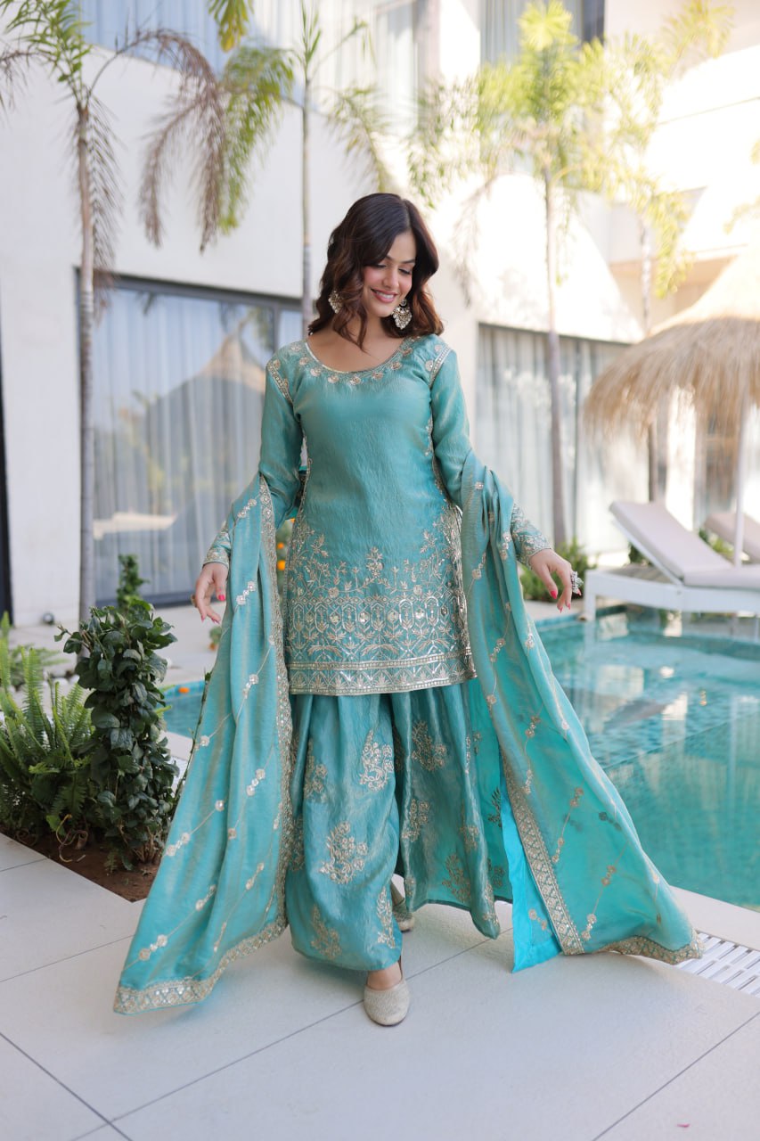 PREMIUM DESIGNER READYMADE TOP-SHARARA-DUPATTA