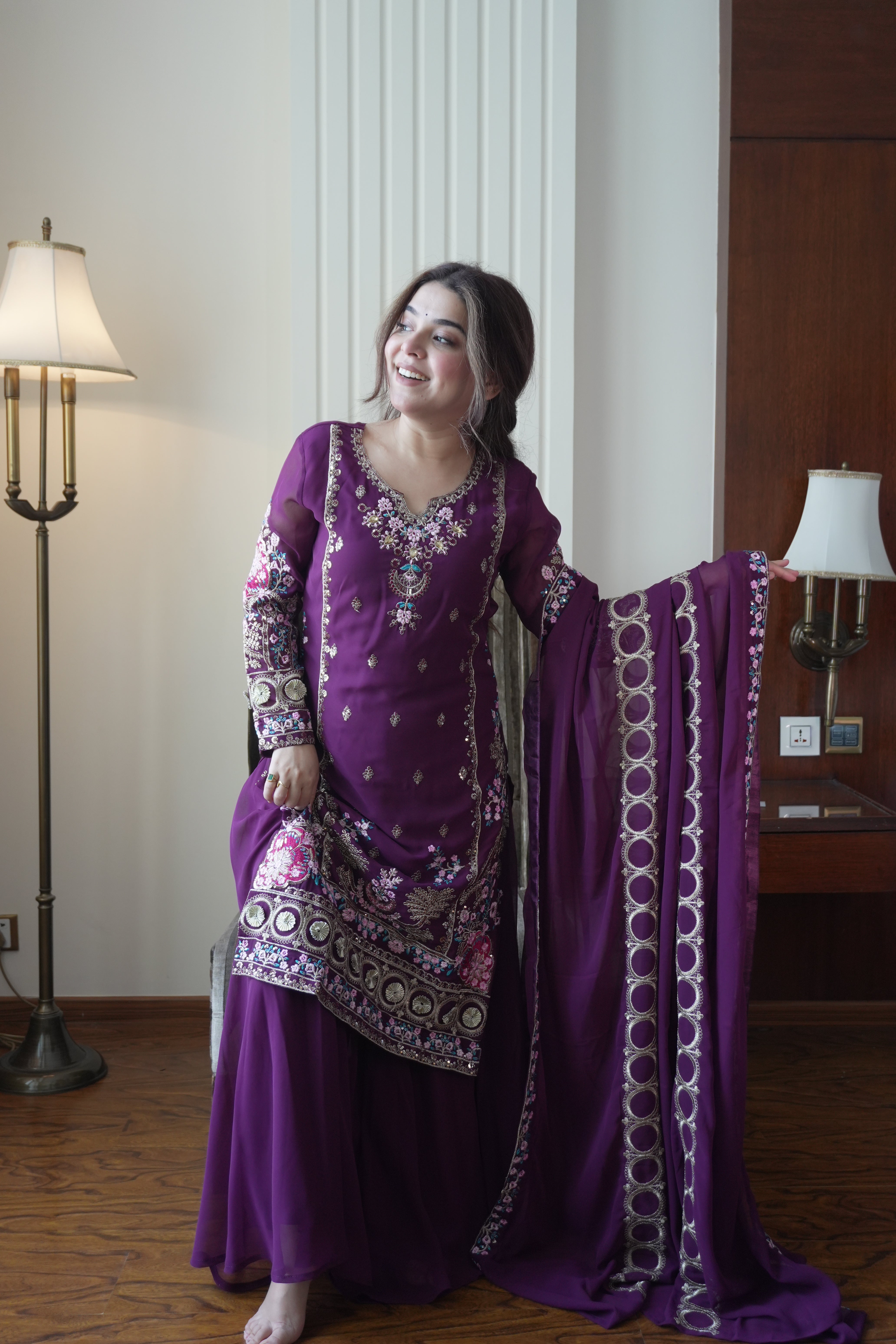 Luxury Indigo Gold Gown with Pant Set – Statement Designer Wear