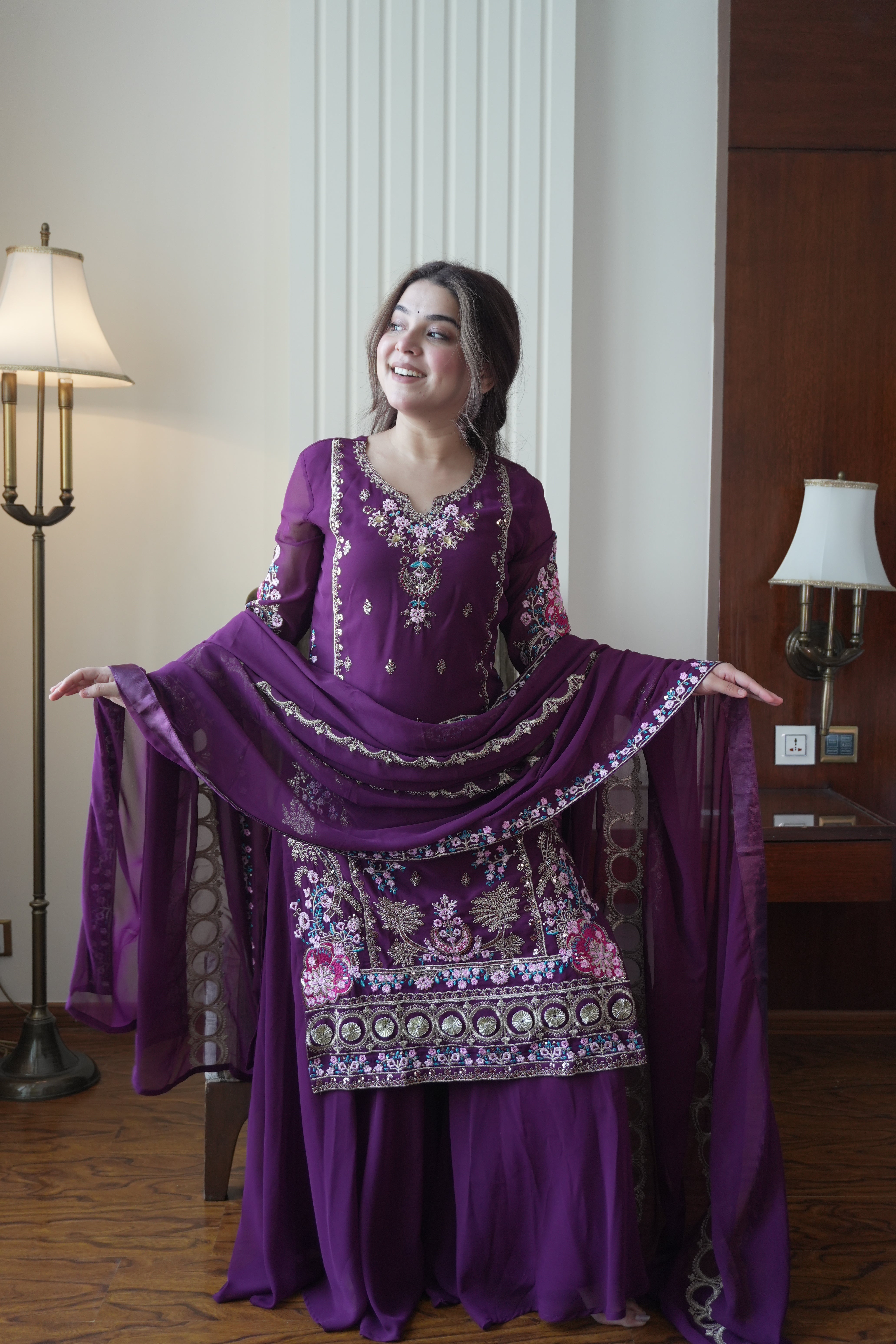 Luxury Indigo Gold Gown with Pant Set – Statement Designer Wear