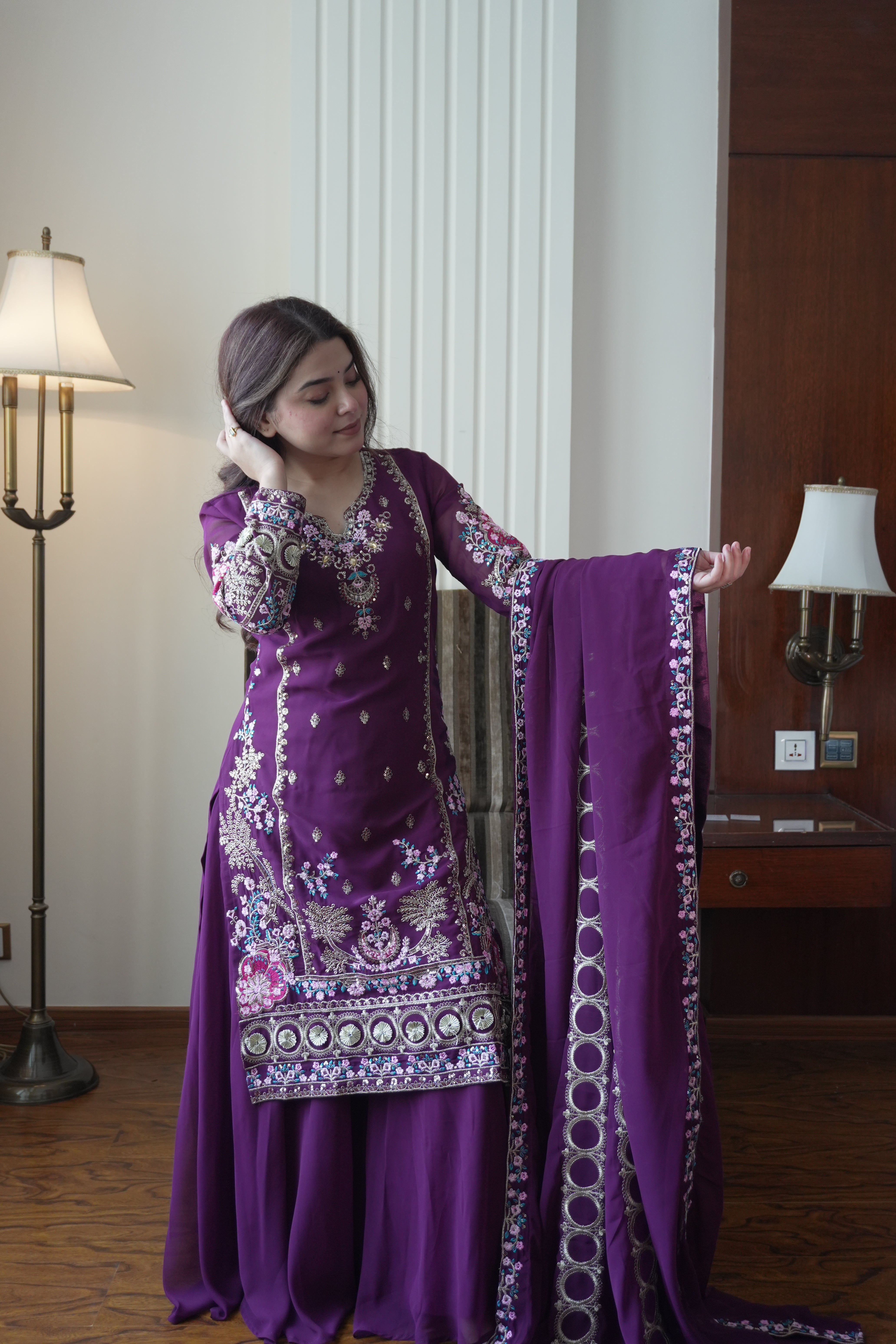 Luxury Indigo Gold Gown with Pant Set – Statement Designer Wear