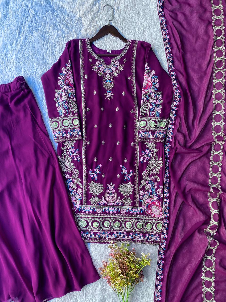 Luxury Indigo Gold Gown with Pant Set – Statement Designer Wear