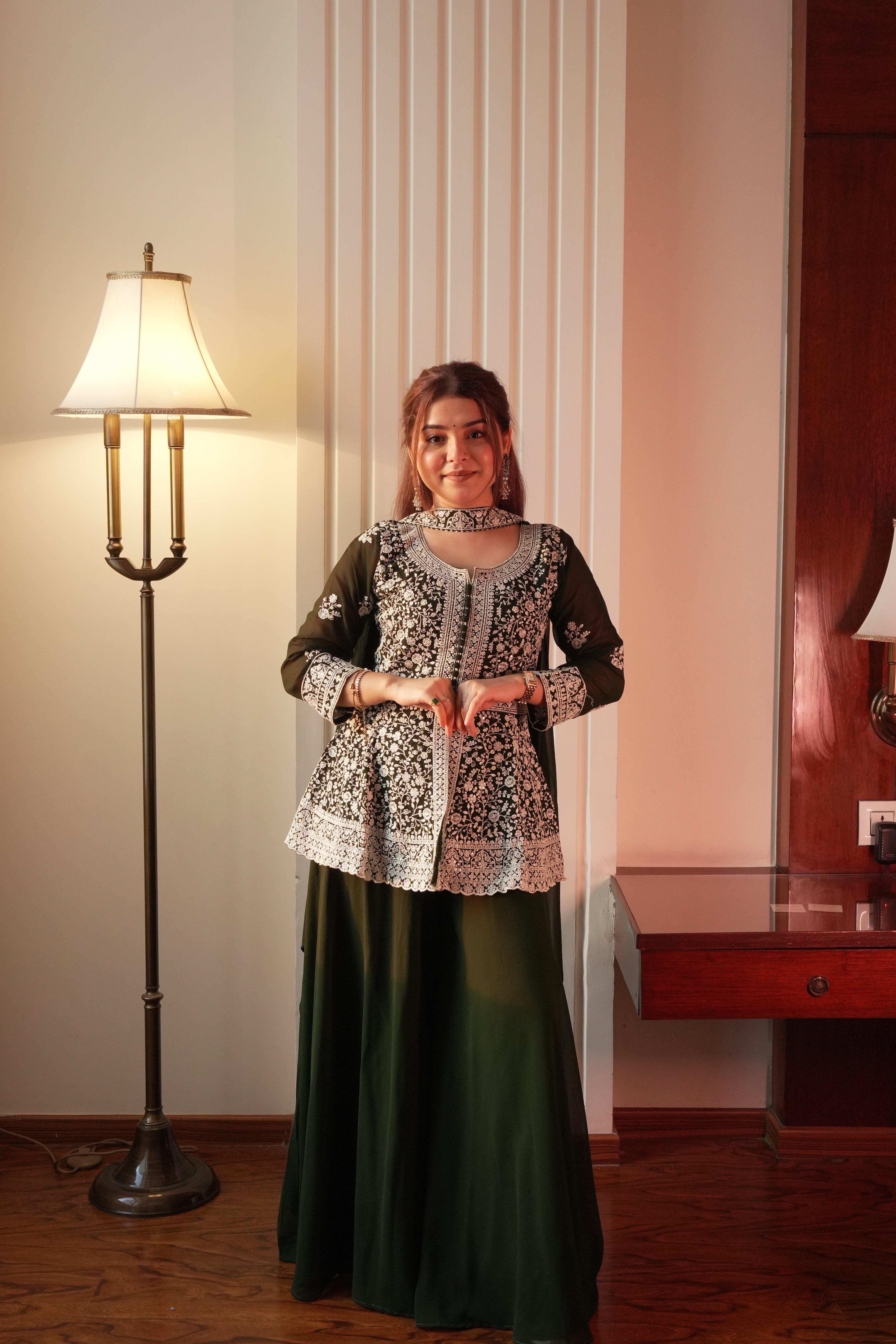 Designer Embroidered Peplum Top Palazzo Set for Women