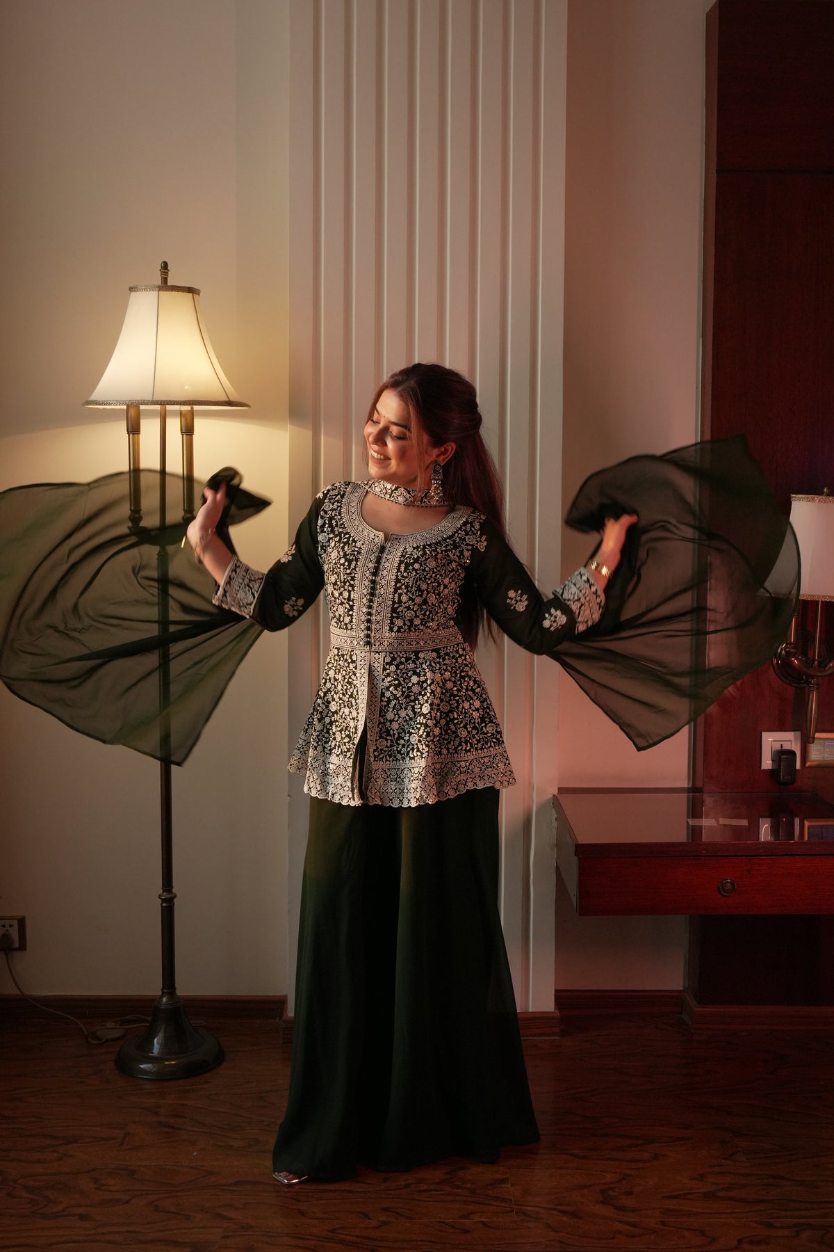 Designer Embroidered Peplum Top Palazzo Set for Women