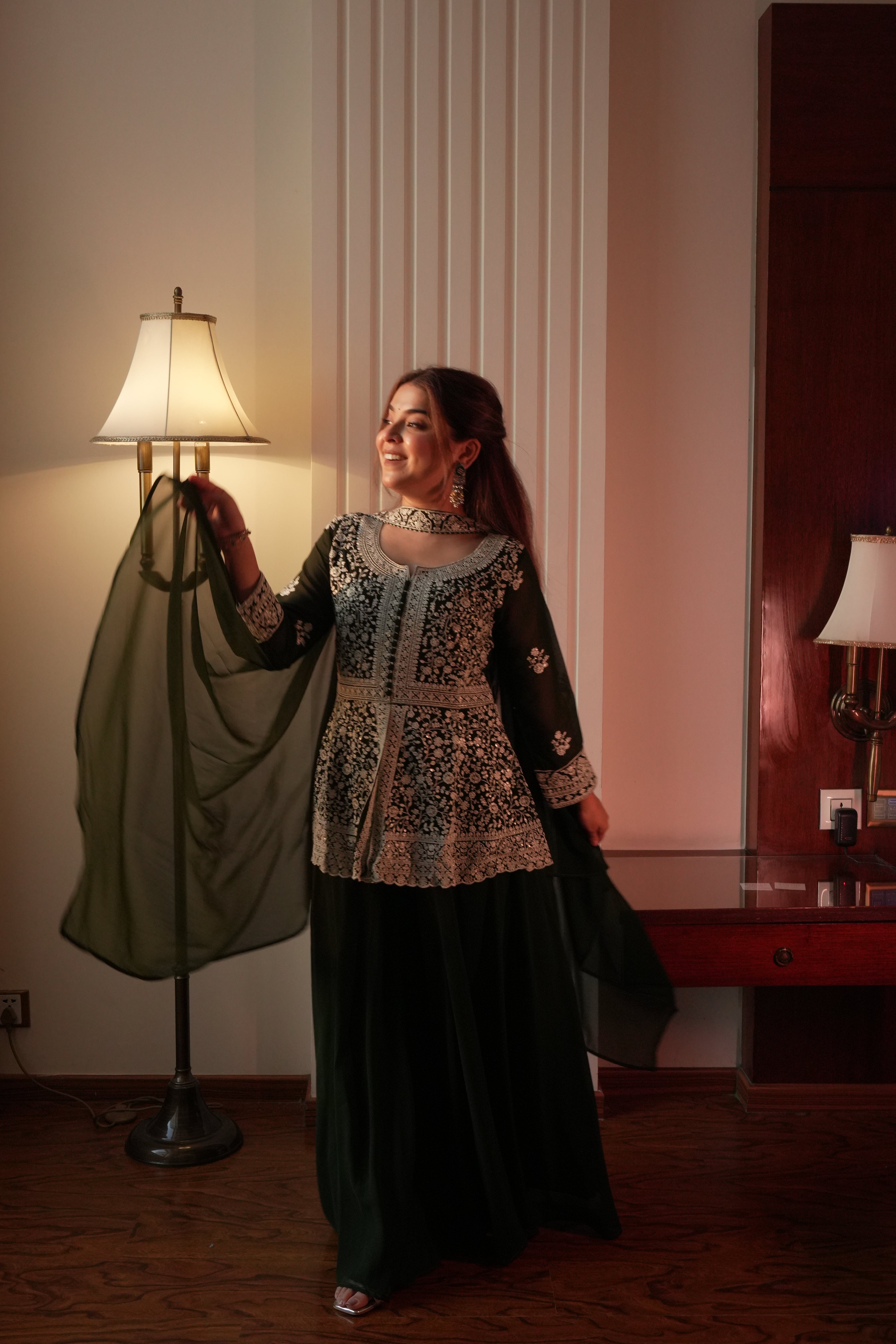 Designer Embroidered Peplum Top Palazzo Set for Women