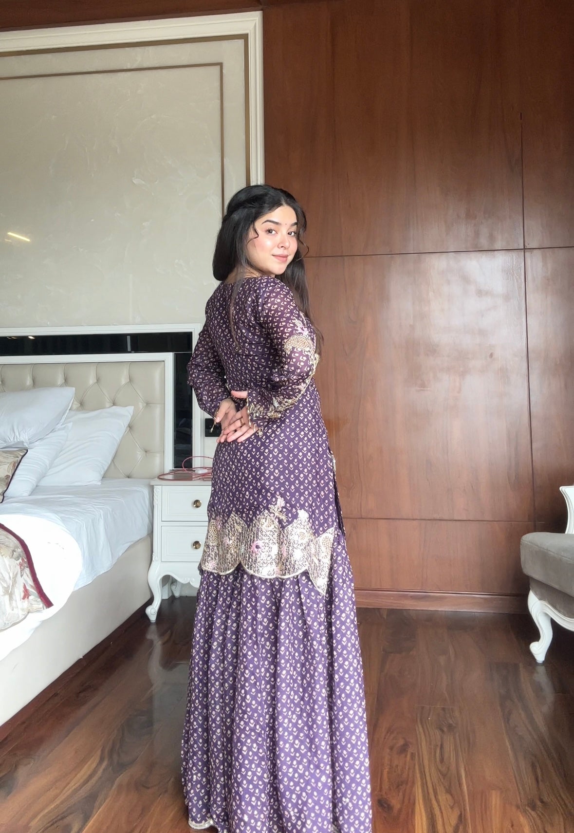 Designer Printed Chinon Kurti with Sharara & Embroidered Dupatta Set