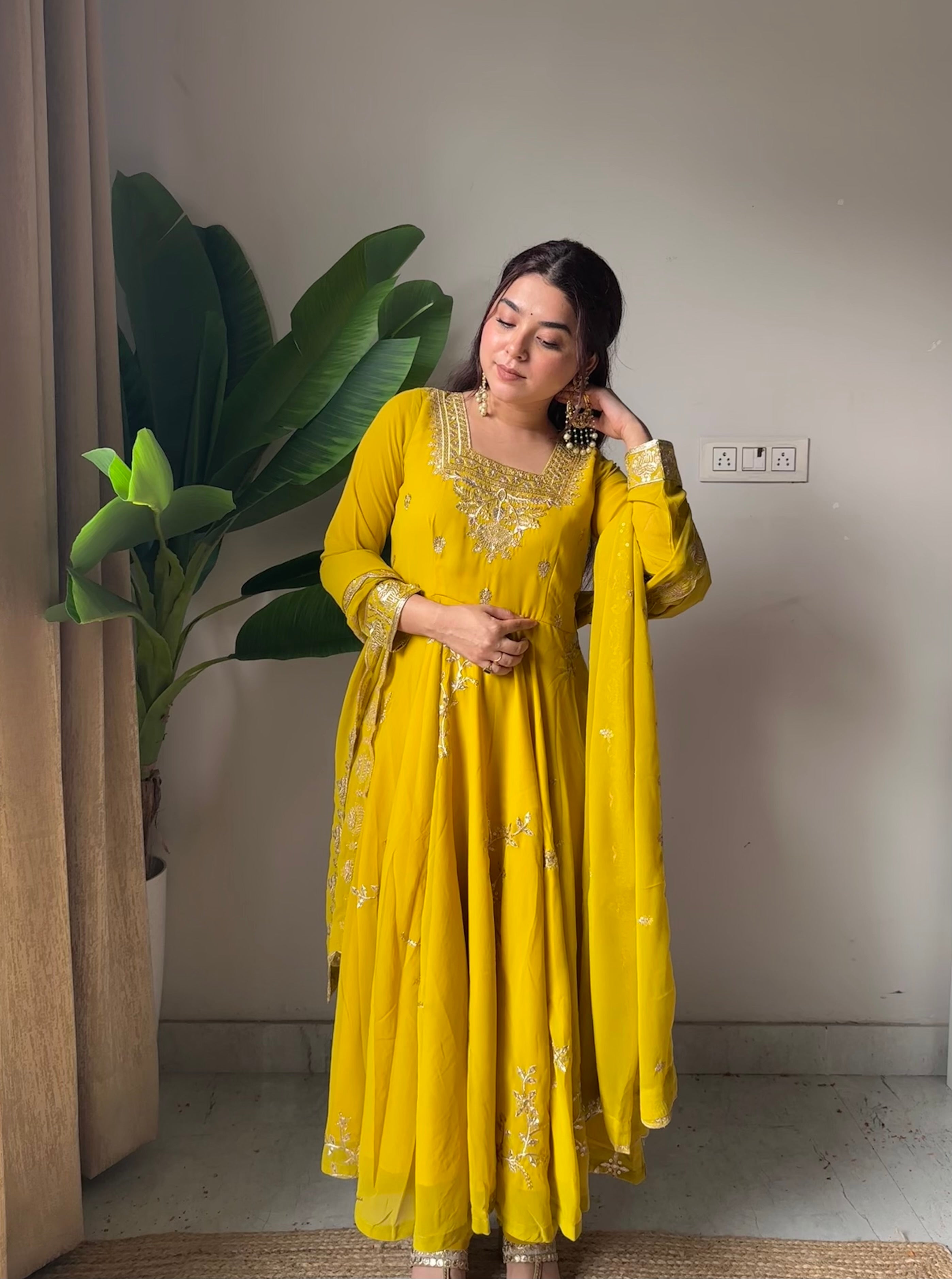 Elegant Fox Georgette Kurti Pant Set with Sequence Embroidery