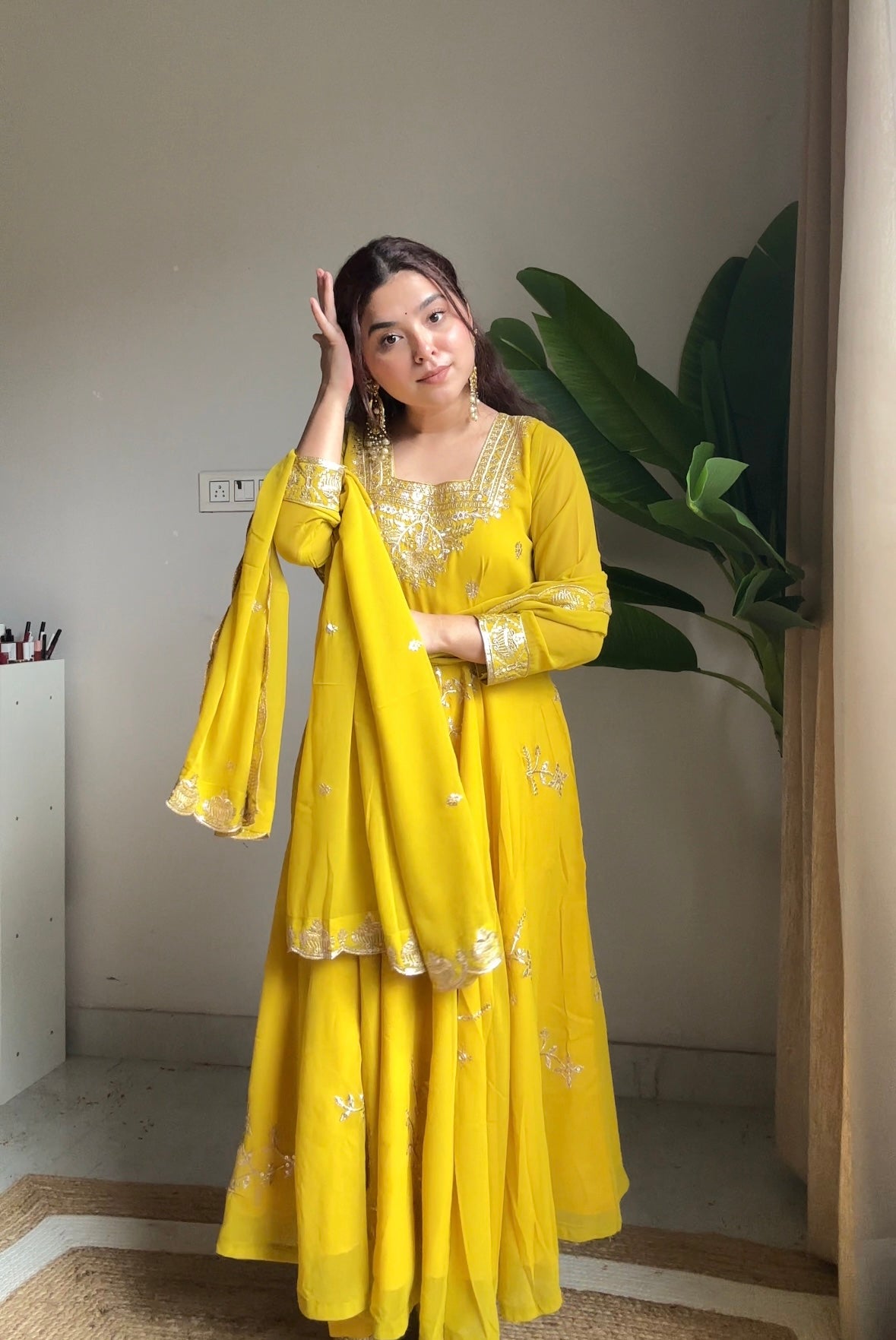 Elegant Fox Georgette Kurti Pant Set with Sequence Embroidery
