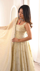 Premium Cosmos Gold Fully Stitched Gown Dupatta Set – Ready to Wear