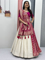 Premium Wedding Wear Lehenga Saree Combo with Jacquard & Shimmer Silk