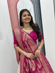 Premium Wedding Wear Lehenga Saree Combo with Jacquard & Shimmer Silk