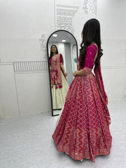 Premium Wedding Wear Lehenga Saree Combo with Jacquard & Shimmer Silk