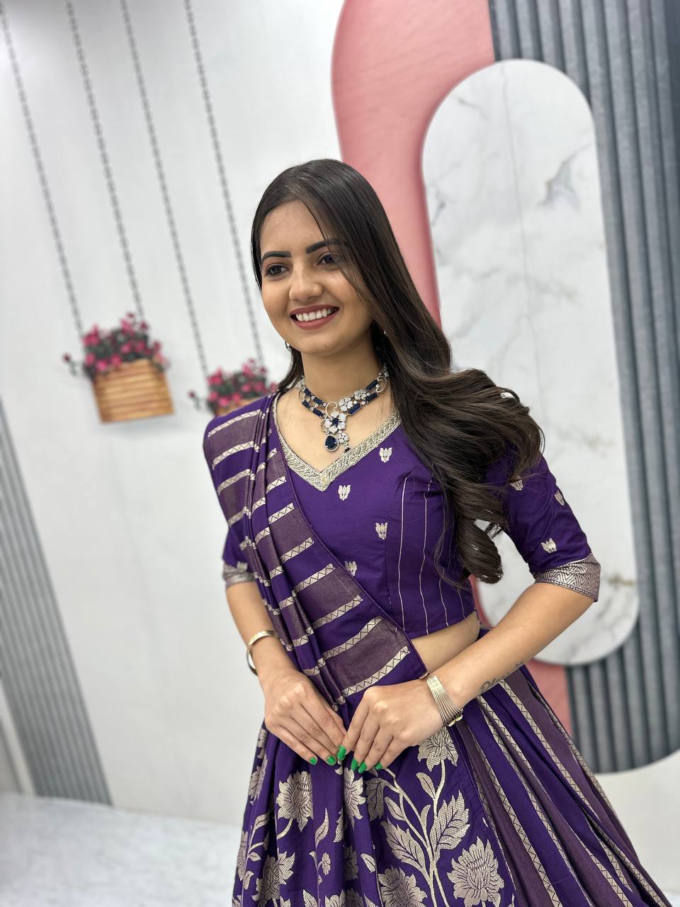 Premium Wedding Wear Lehenga Saree Combo with Jacquard & Shimmer Silk