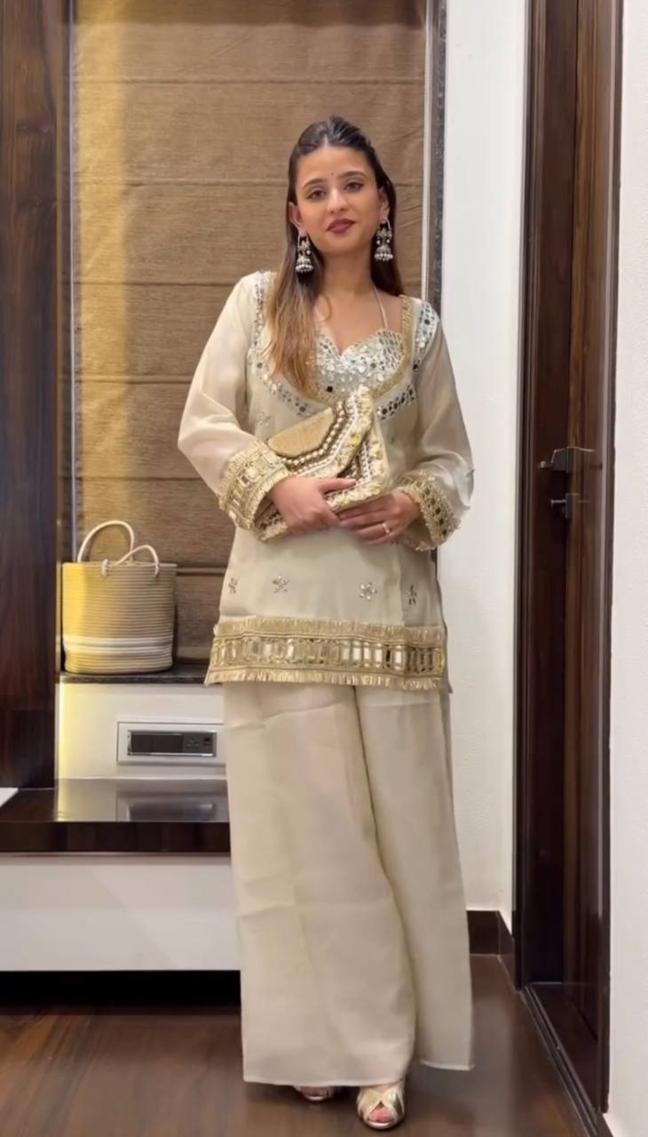 Premium Fendy Silk Mirror Work Top Sharara Set – Ready to Wear
