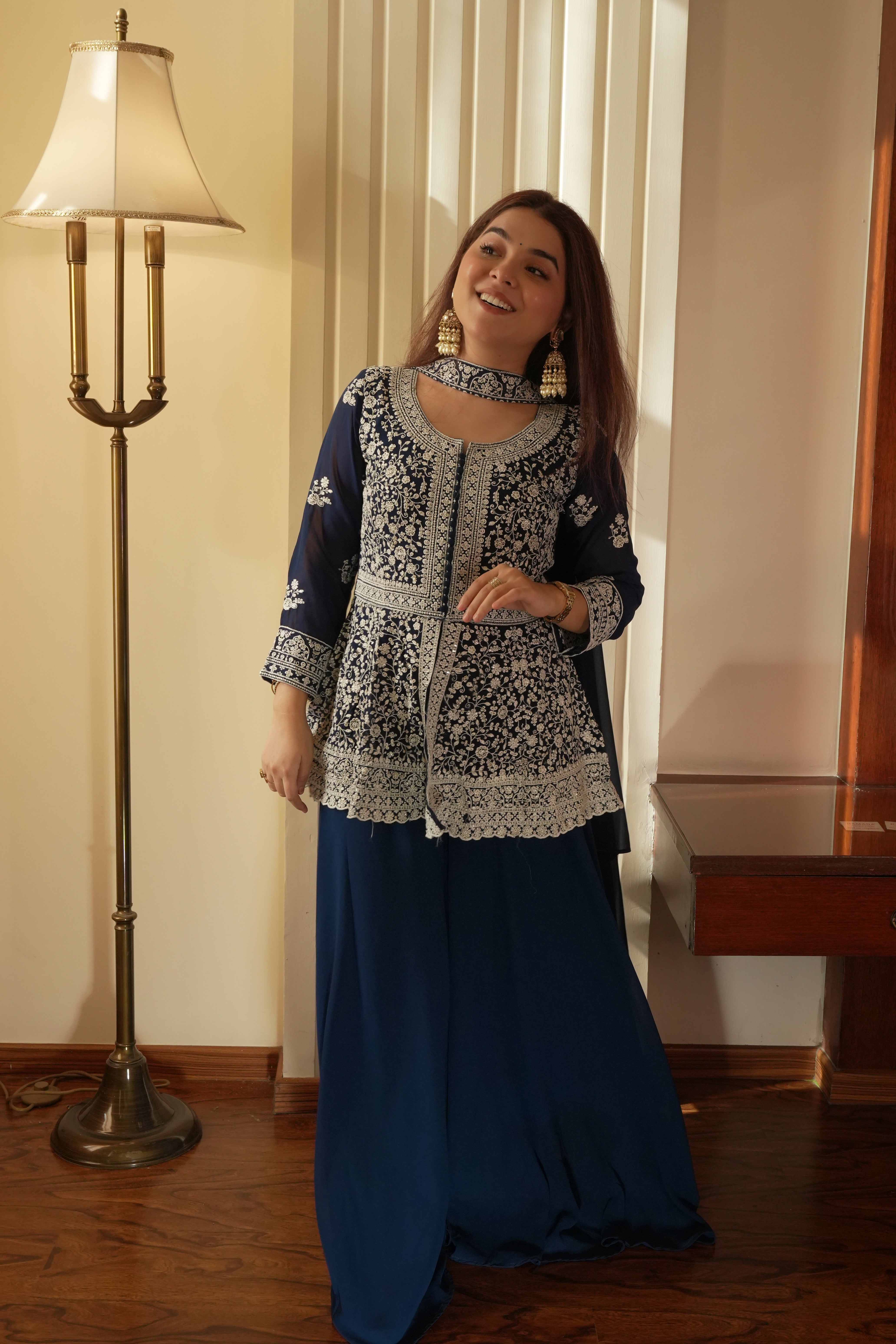 Designer Embroidered Peplum Top Palazzo Set for Women