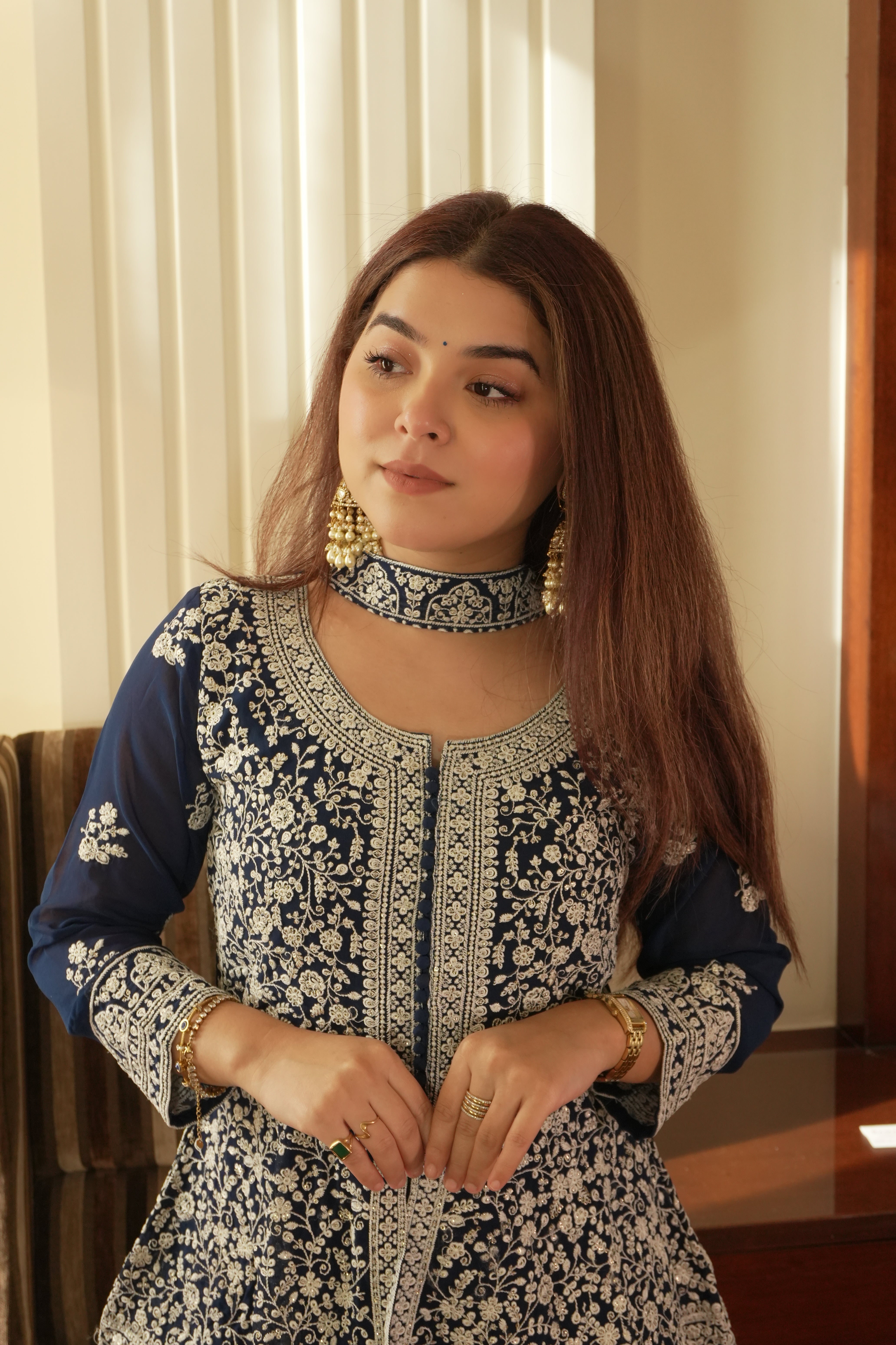 Designer Embroidered Peplum Top Palazzo Set for Women